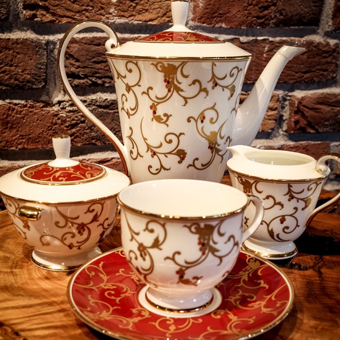 Anatolia Red 17 Parça Porselen Çay Takımı